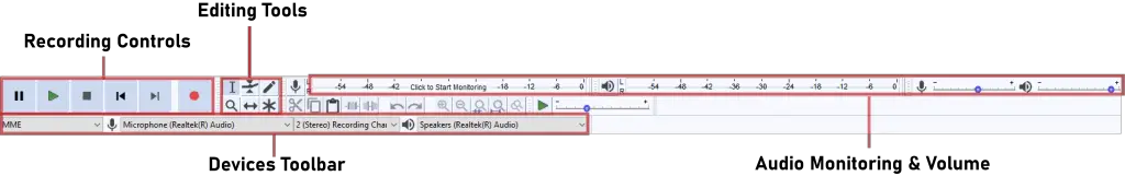 audacity two microphones recording