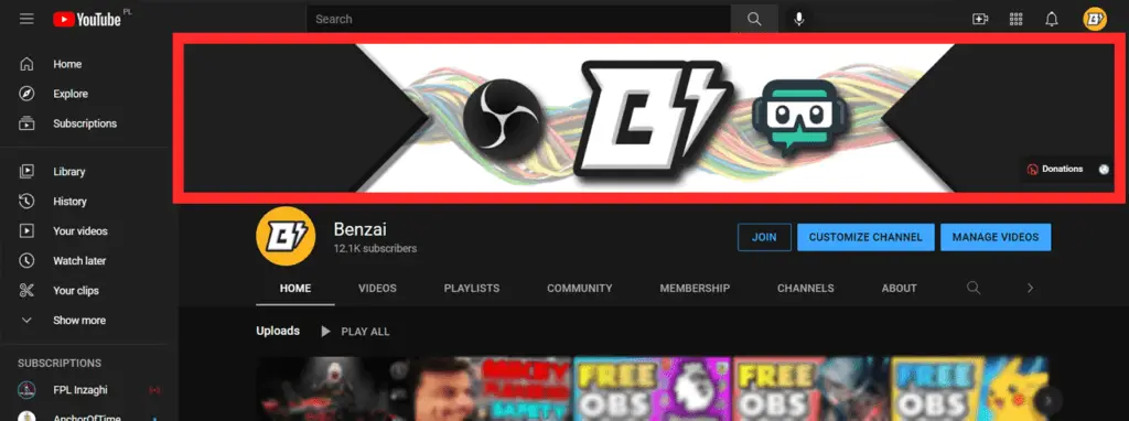 YouTube channel banner